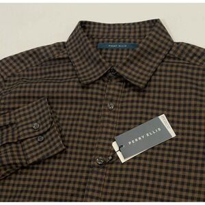 NEW‎ Perry Ellis Flannel Shirt Men's Medium Brown Plaid Cotten Blend Rain Drum